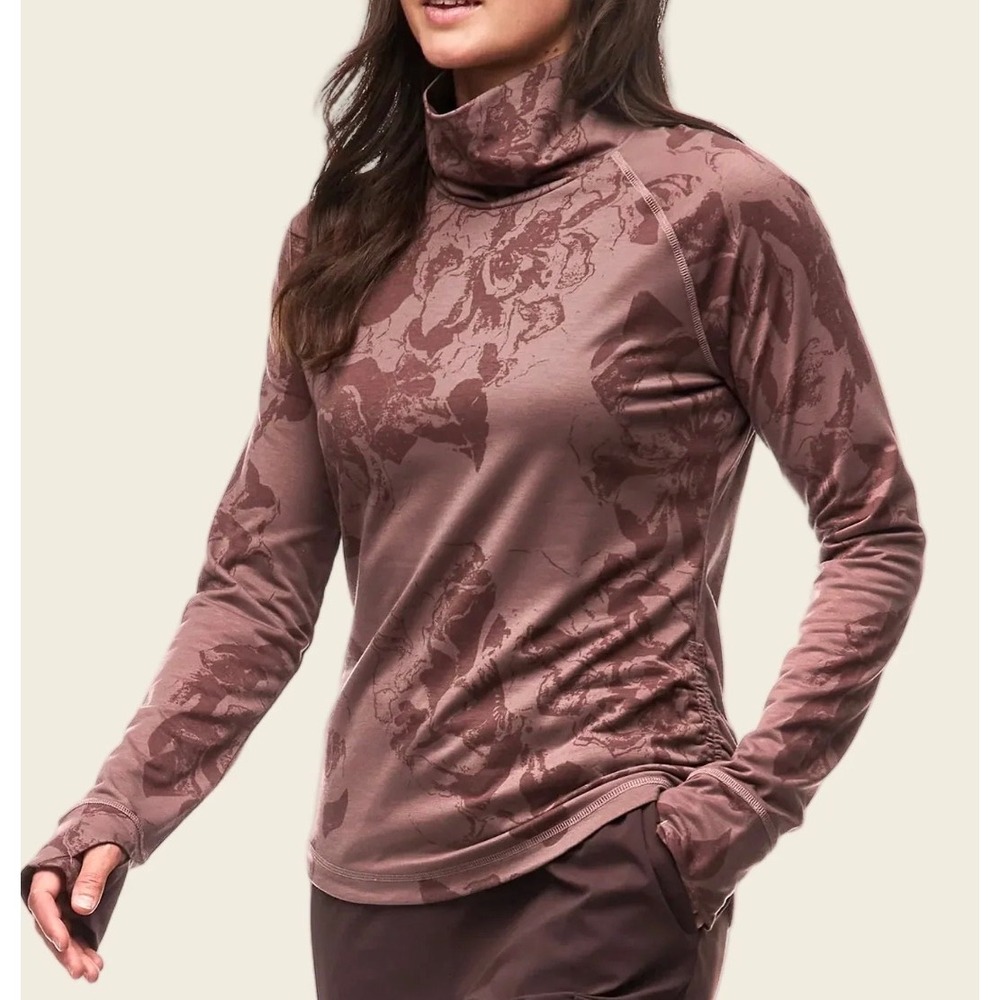 Indyeva Women's S Dark Brown Floral Turtleneck Long Sleeve Top Gorpcore